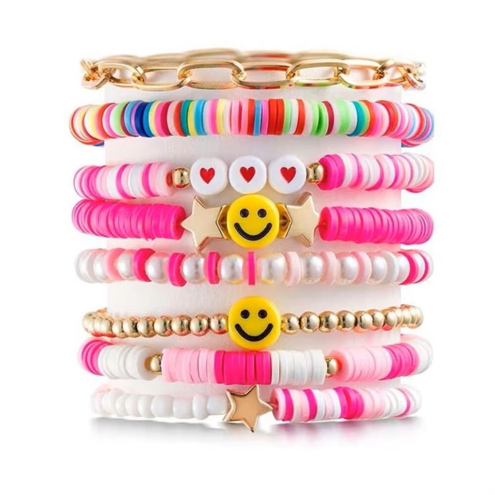 Bracelet 8-cs Vibrant Heishi Surfer Beaded Stretch Bracelets Set‎